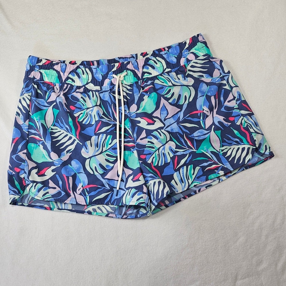 Eddie Bauer Women Tall 2XL Tropical Palm Print Board Shorts Blue Pink Drawstring